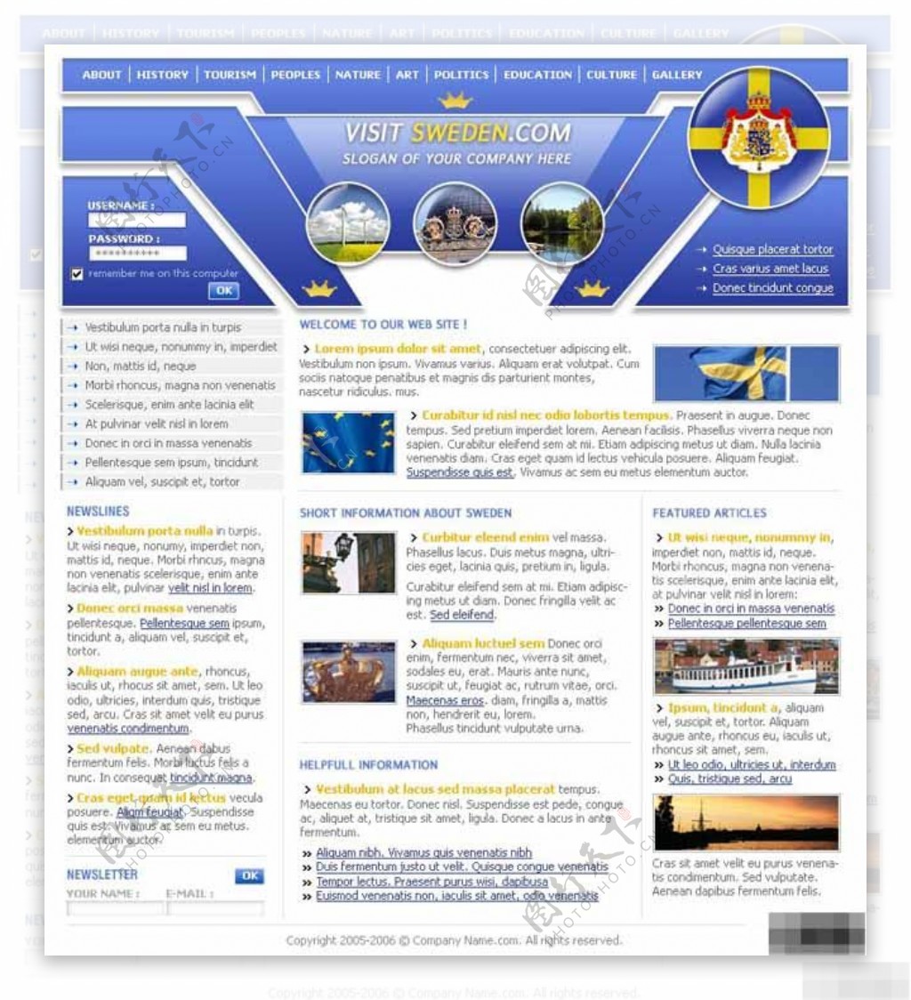瑞典旅游信息网页模板