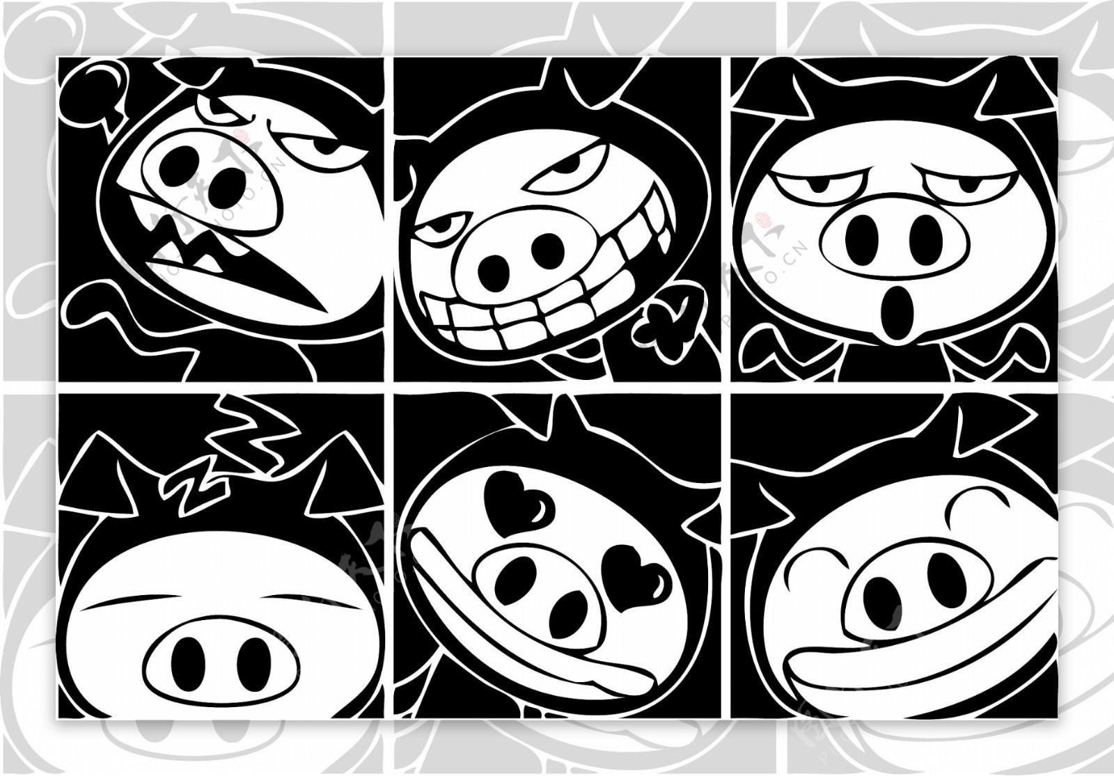 印花矢量图卡通动物猪黑白色可爱卡通免费素材