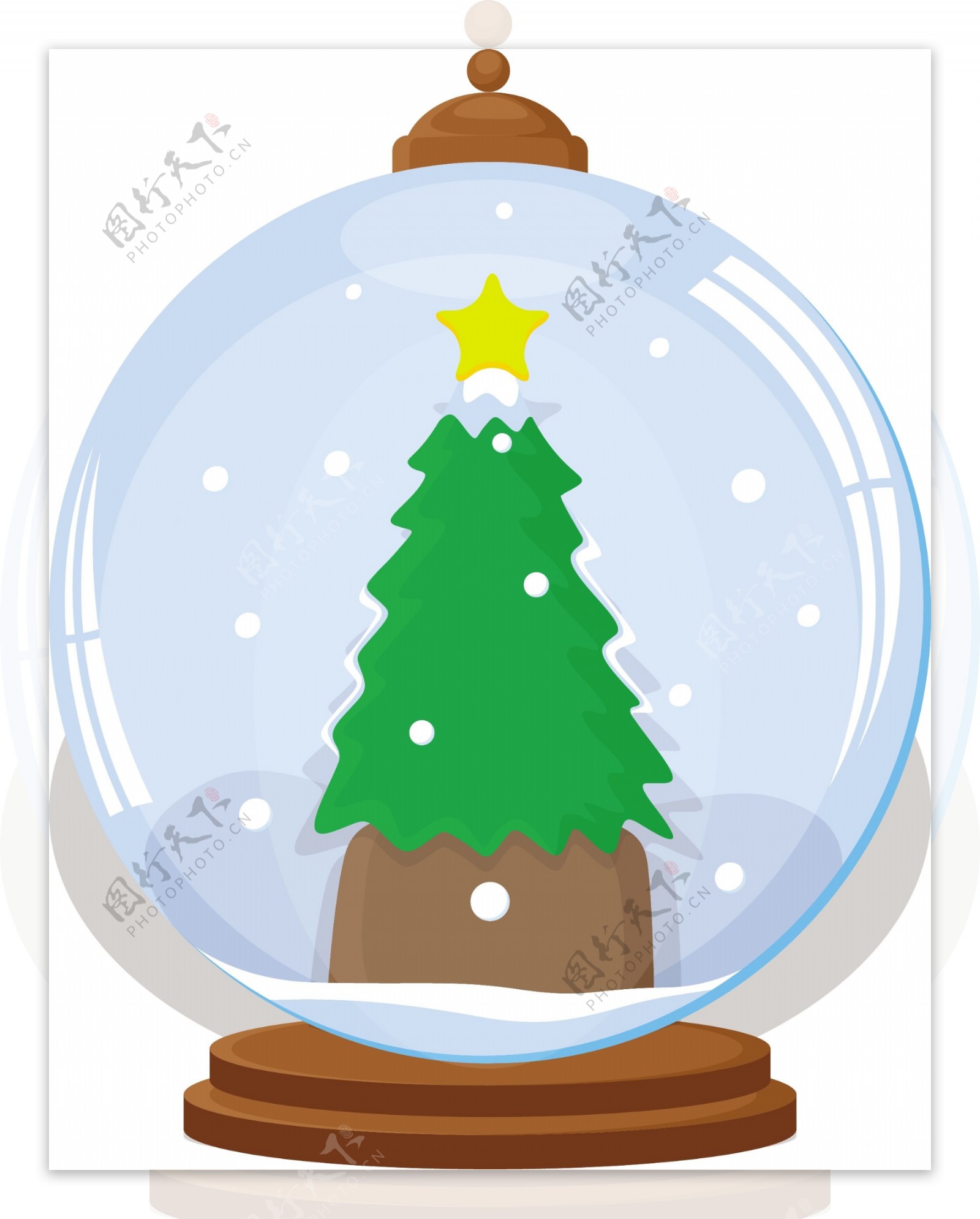 在冰的全球圣诞矢量插画的圣诞树