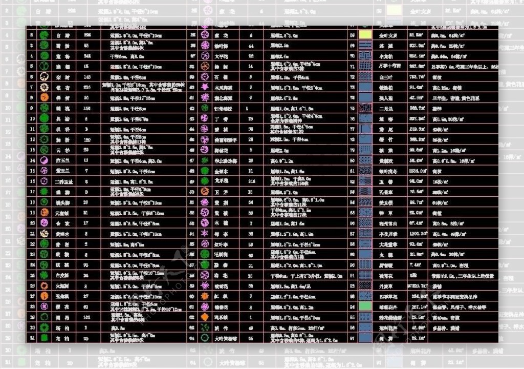 植物配置详细表格图片