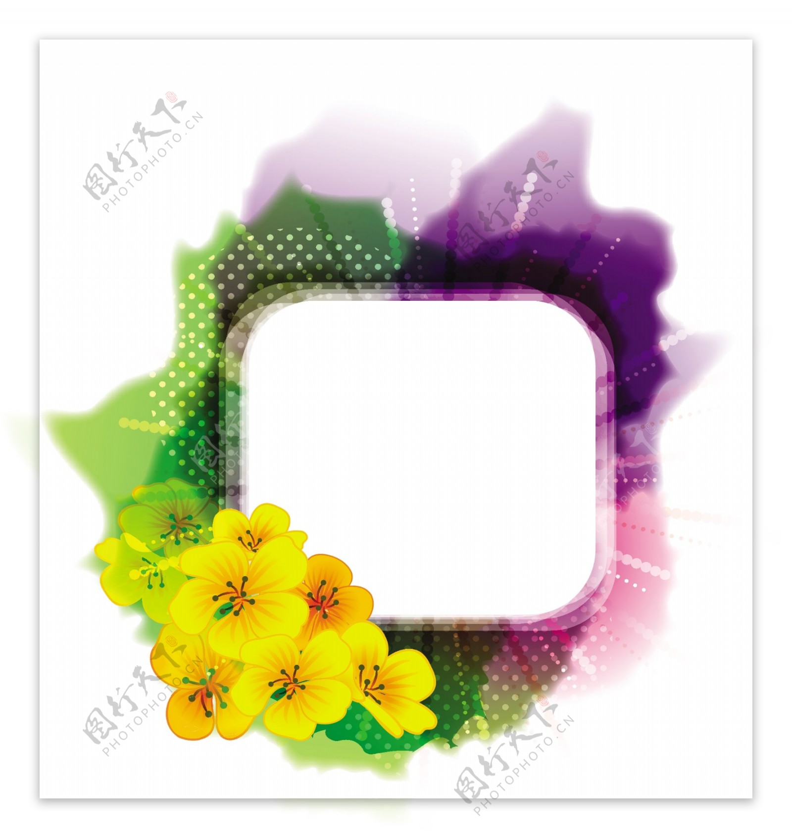 方形对话框和黄色花朵