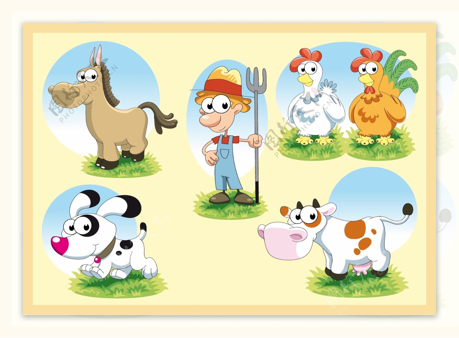 卡通农场人物和动物形象