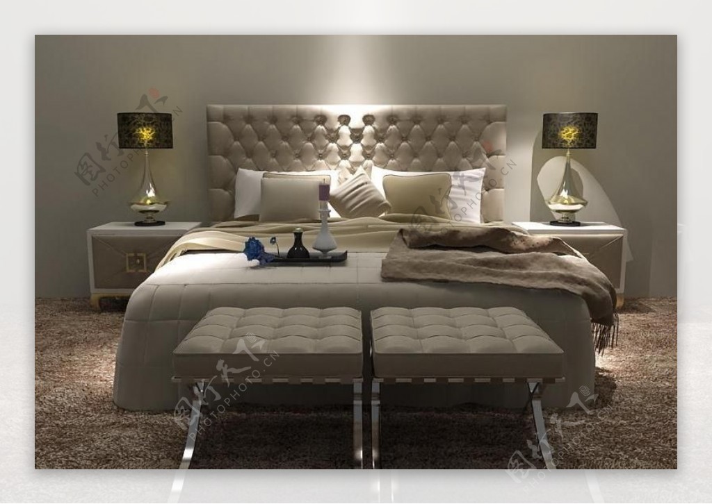 现代床3d模型图片