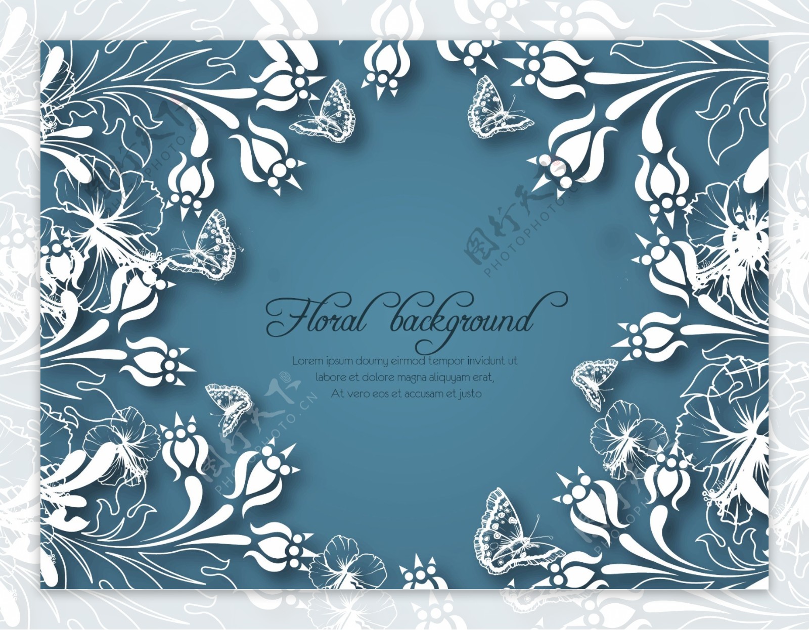 优雅的蓝色的花型设计卡片模板矢量素材01