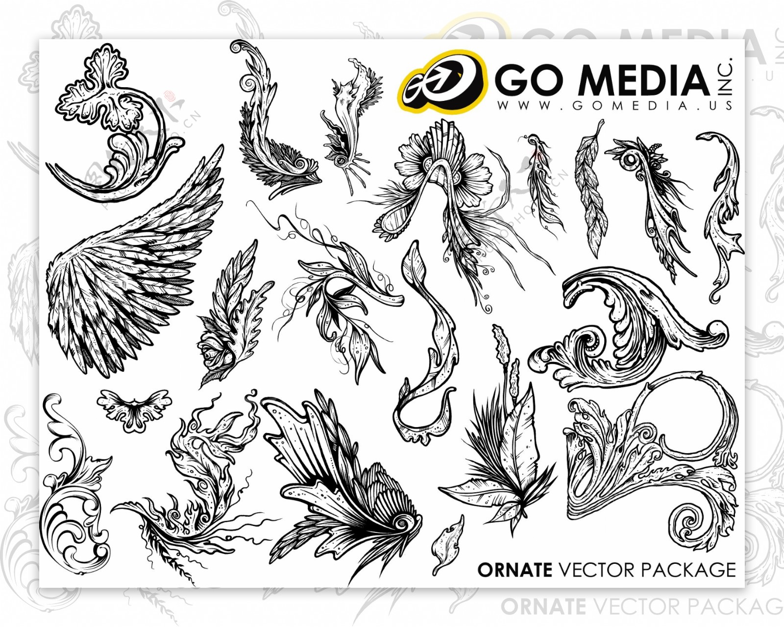 GoMedia出品矢量素材欧式花边的翅膀