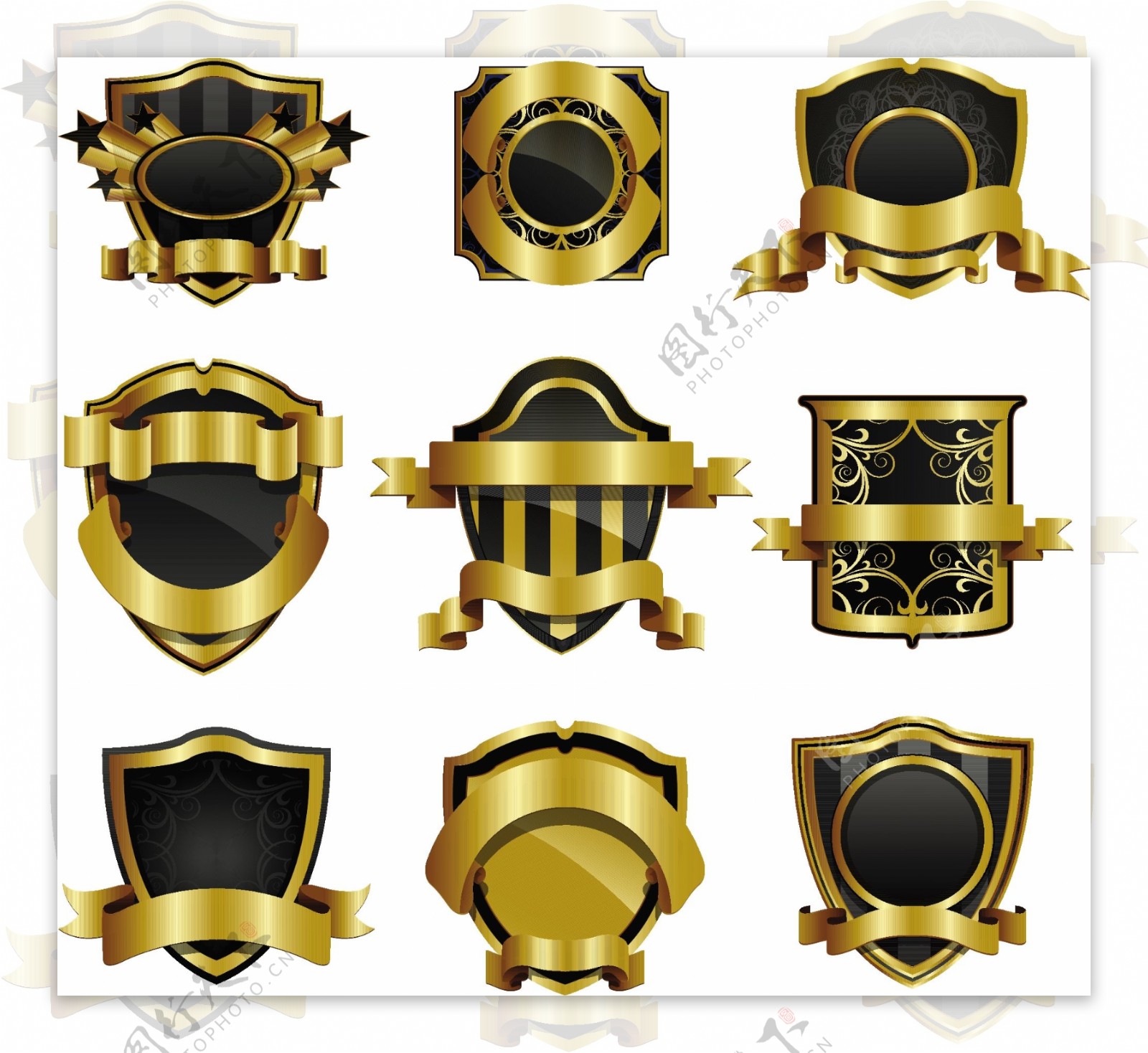 黄金盾牌徽章矢量素材欧洲古典的标签