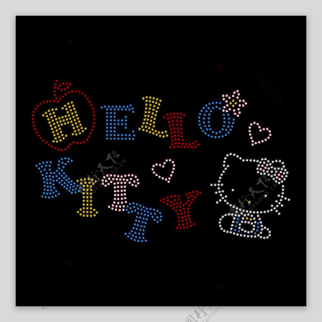 烫钻文字英文小猫hellokitty免费素材