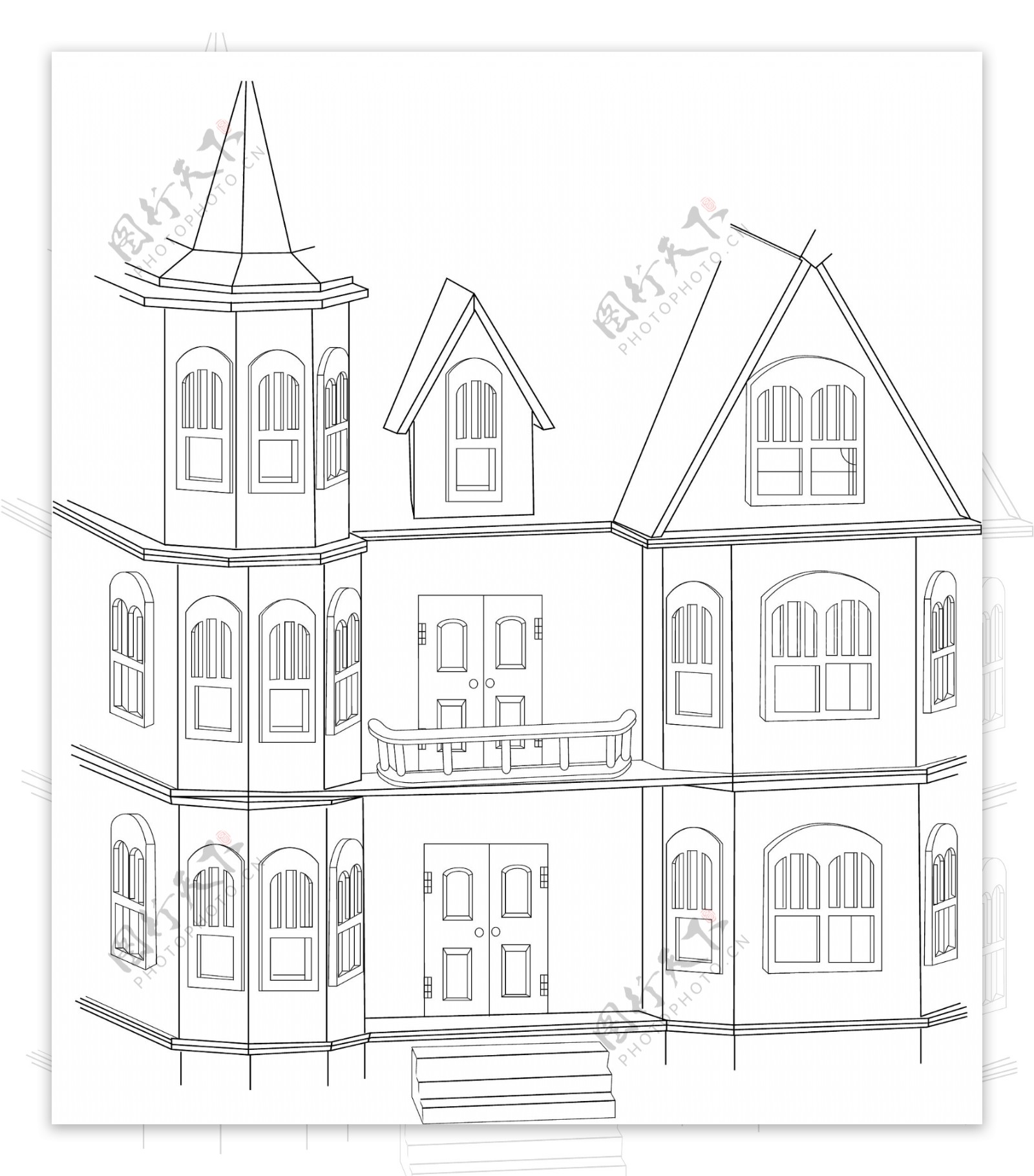 线描欧式房子图片