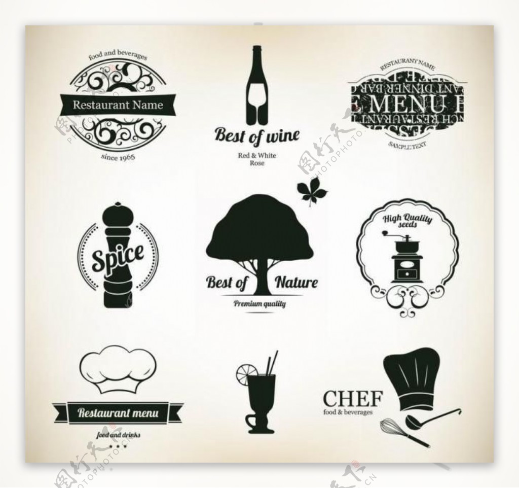 西餐厅菜单封面标志标签图片