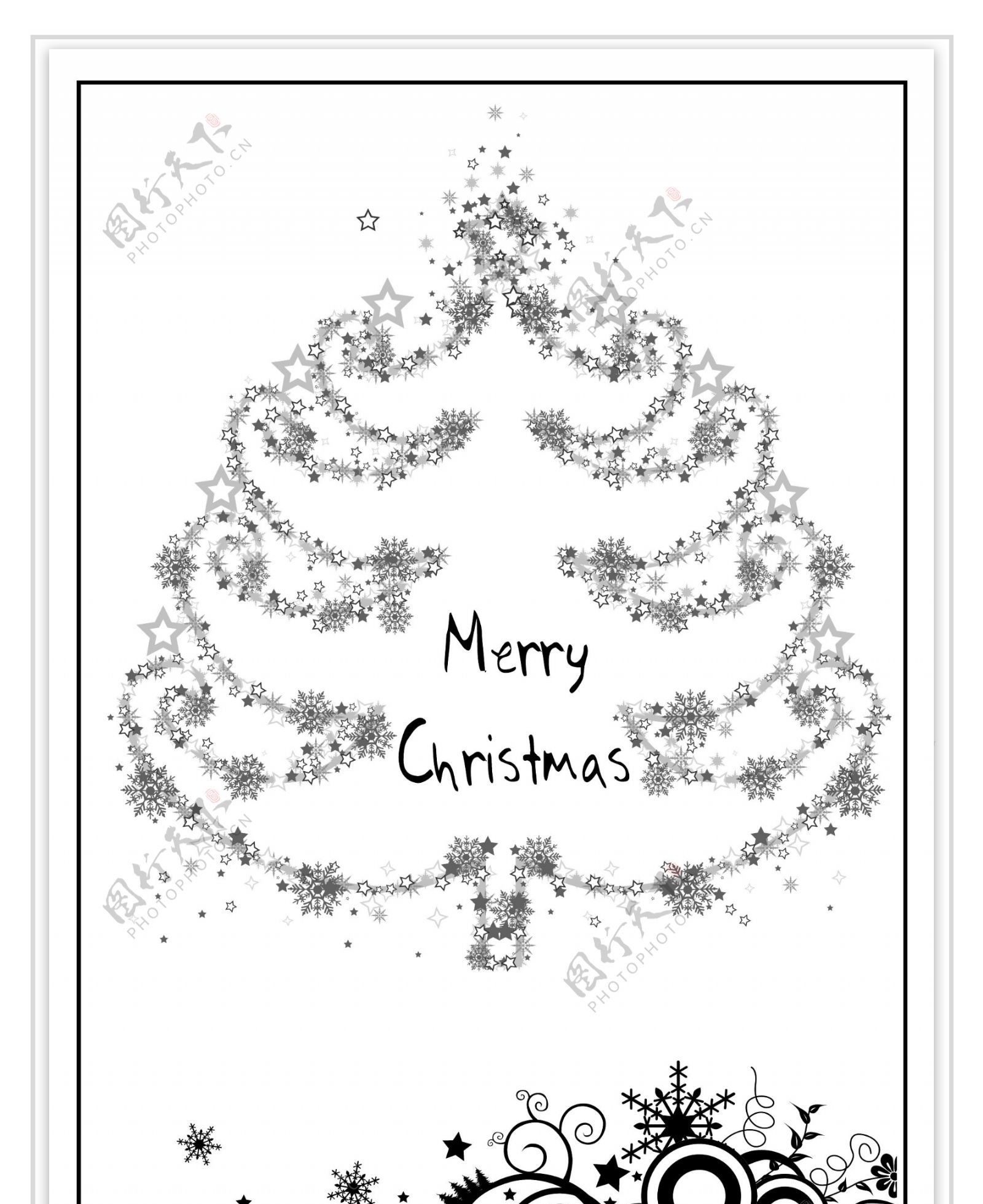 线描时尚花纹矢量线描圣诞树