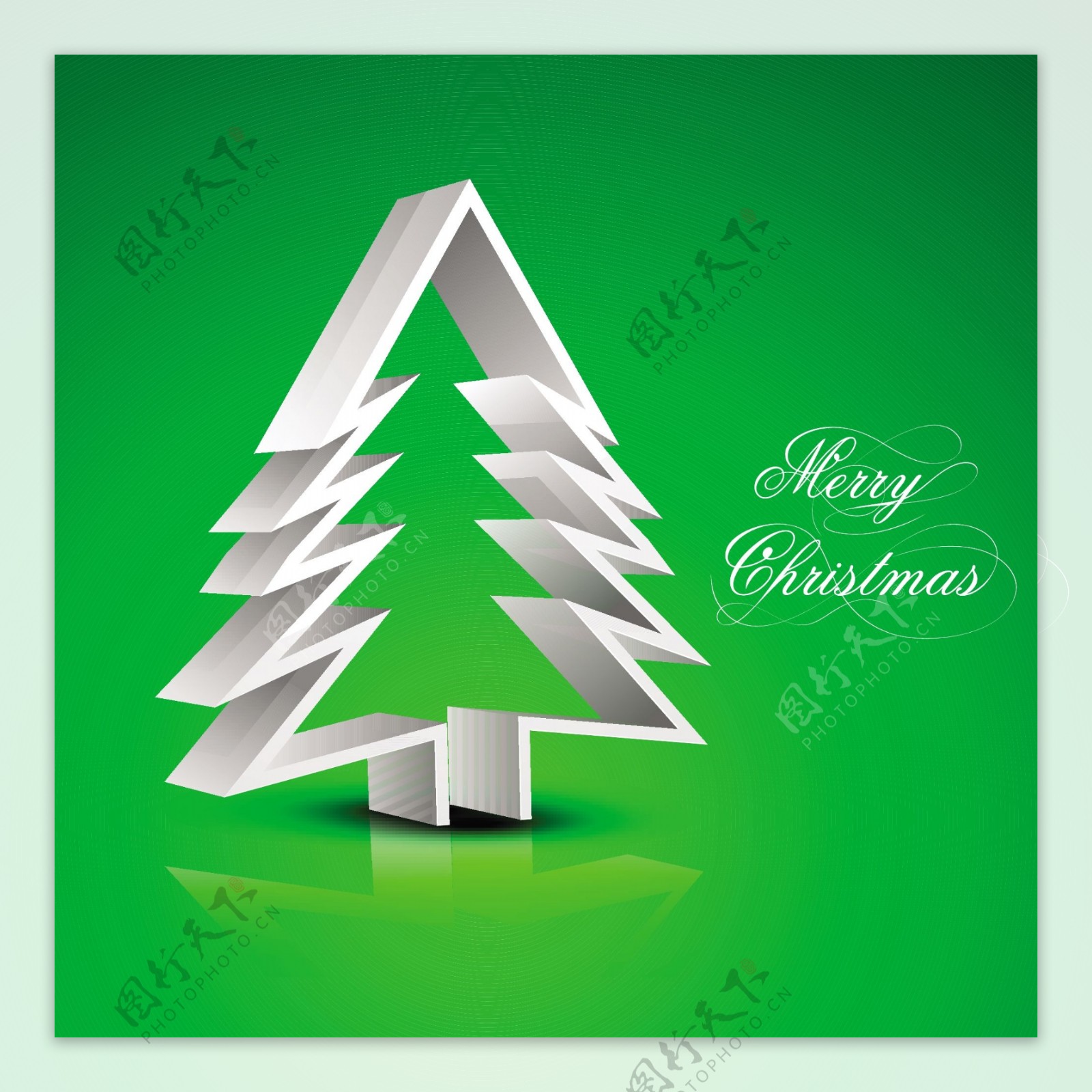 圣诞贺卡或礼品卡的3D圣诞树在绿背景