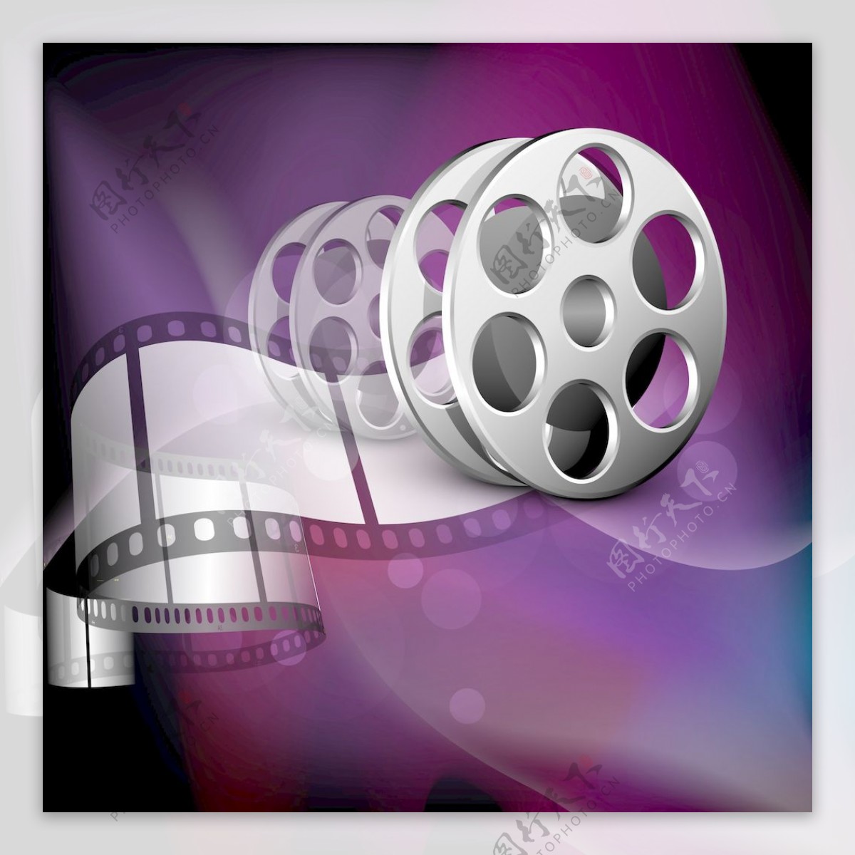 一部电影或电影上闪亮的紫色条纹的电影背景卷插图
