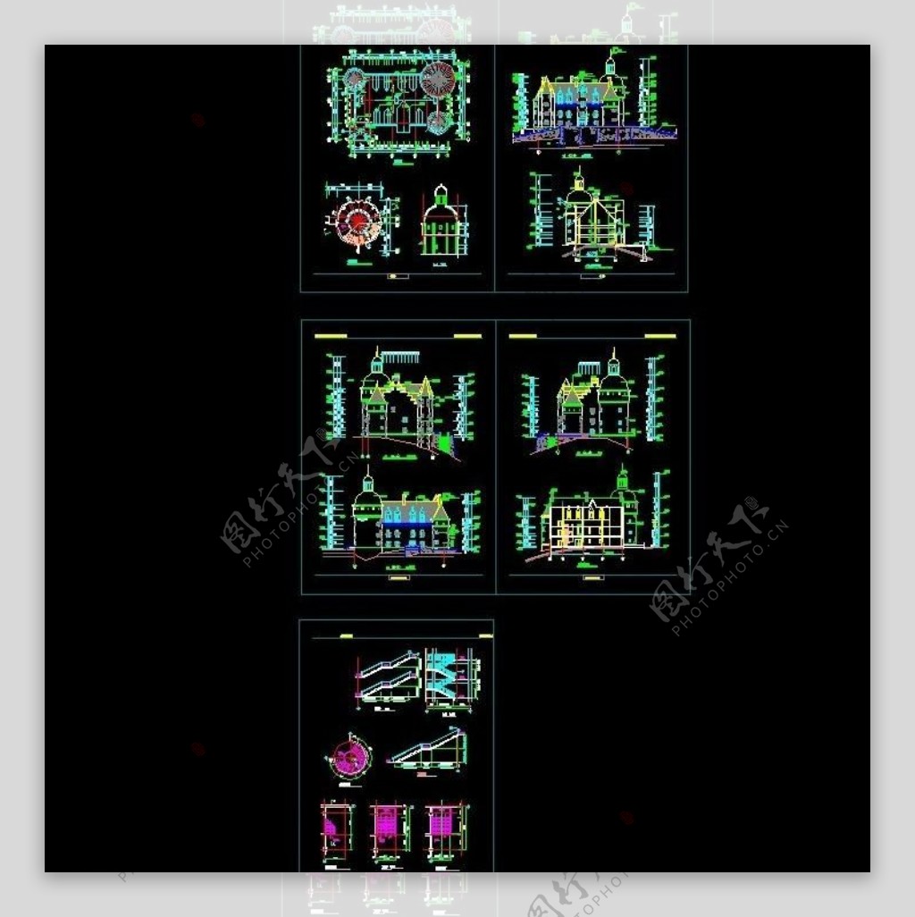 欧式古堡建筑施工图图片