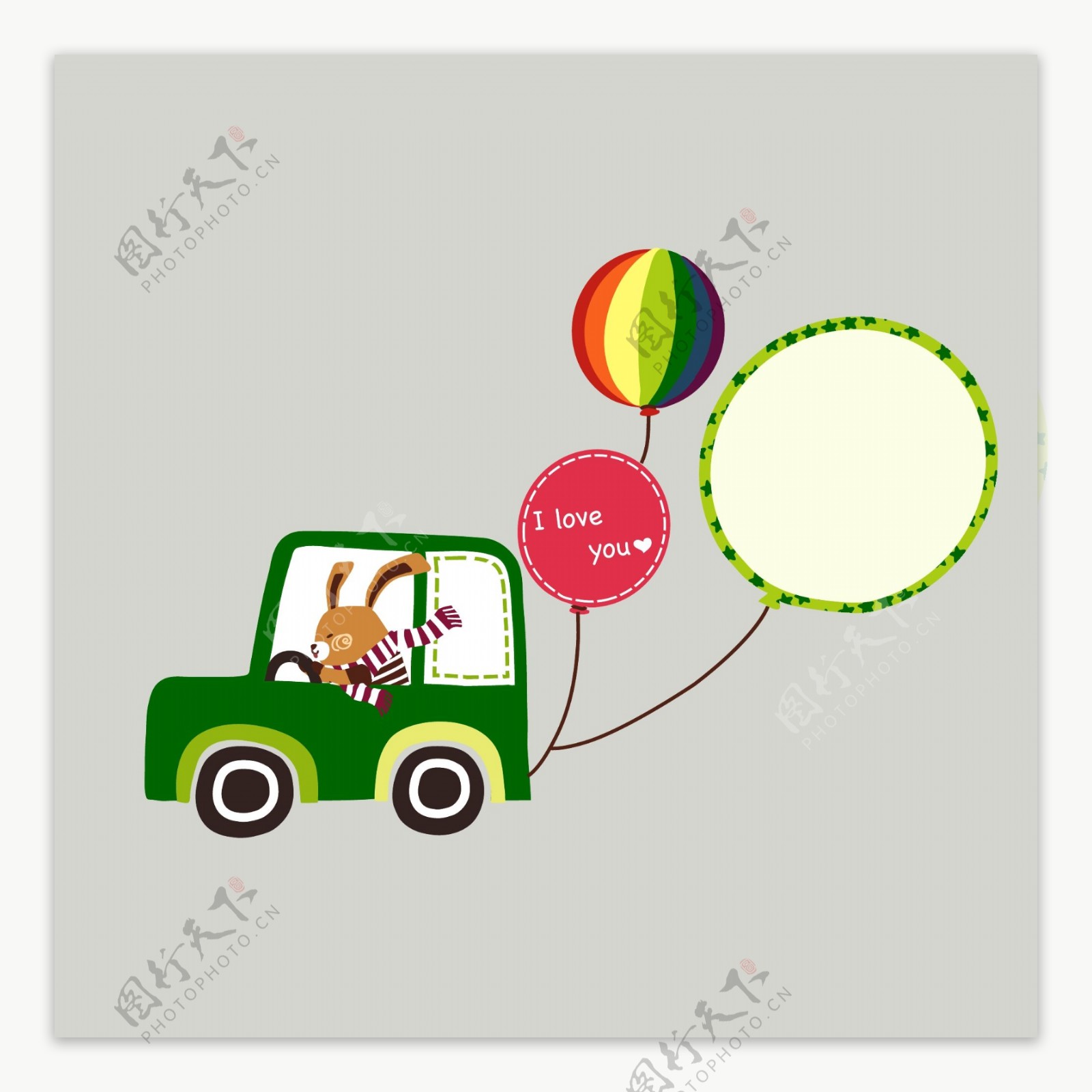 印花矢量图可爱卡通生活元素汽车气球免费素材