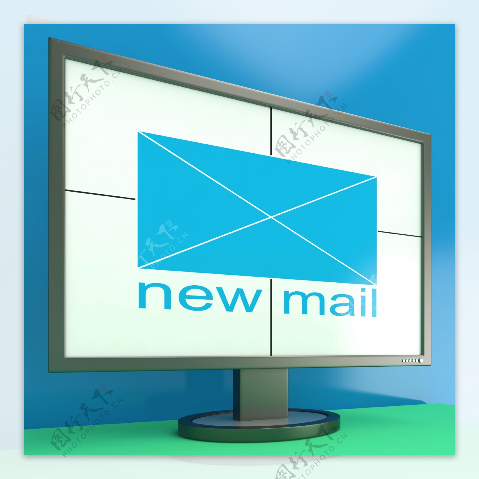 新邮件信封上的监视器显示接收到的邮件