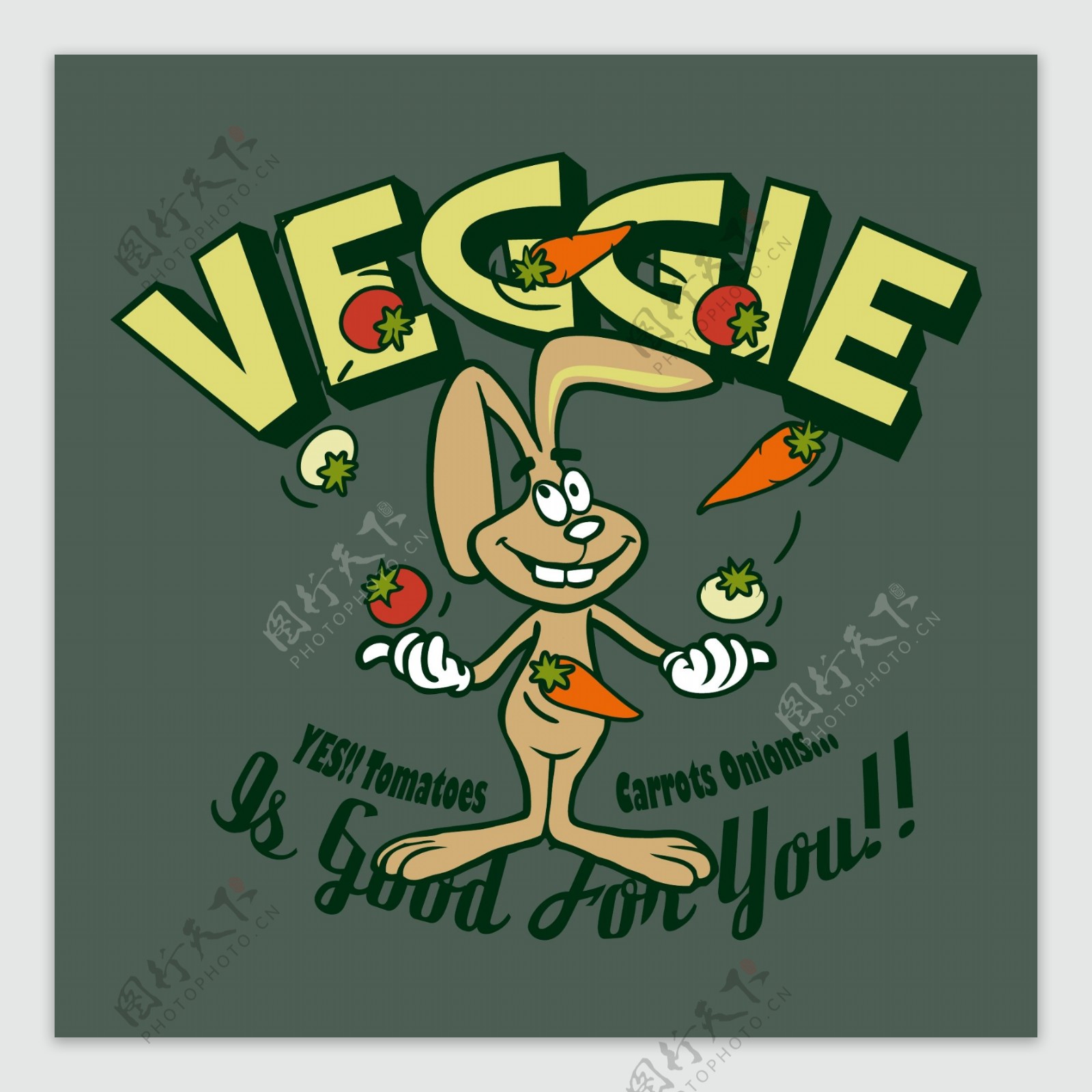 印花矢量图T恤图案图文结合动物兔子免费素材