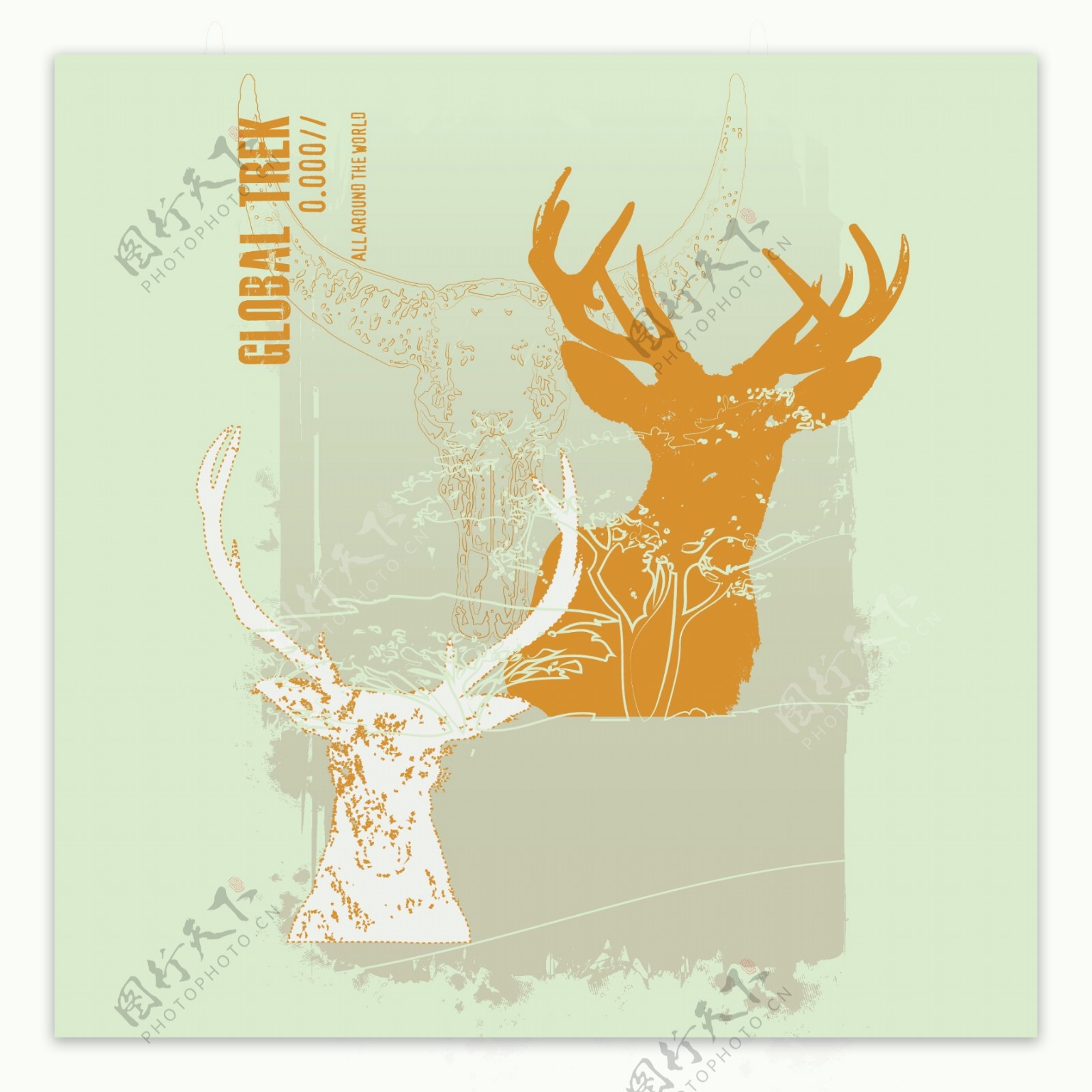 印花矢量图T恤图案图文结合动物鹿免费素材
