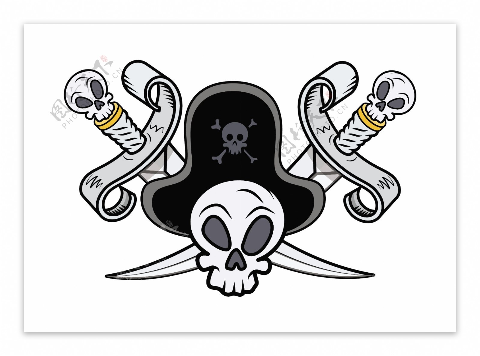 海盗标志交叉的剑和头骨卡通插画矢量
