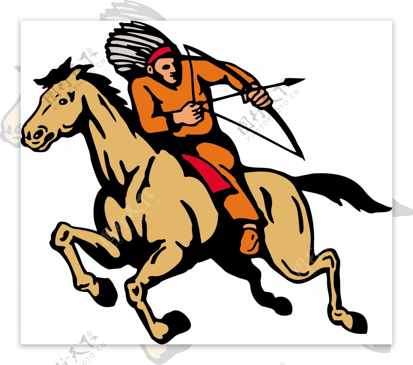 美国印第安人的骑马的弓和箭