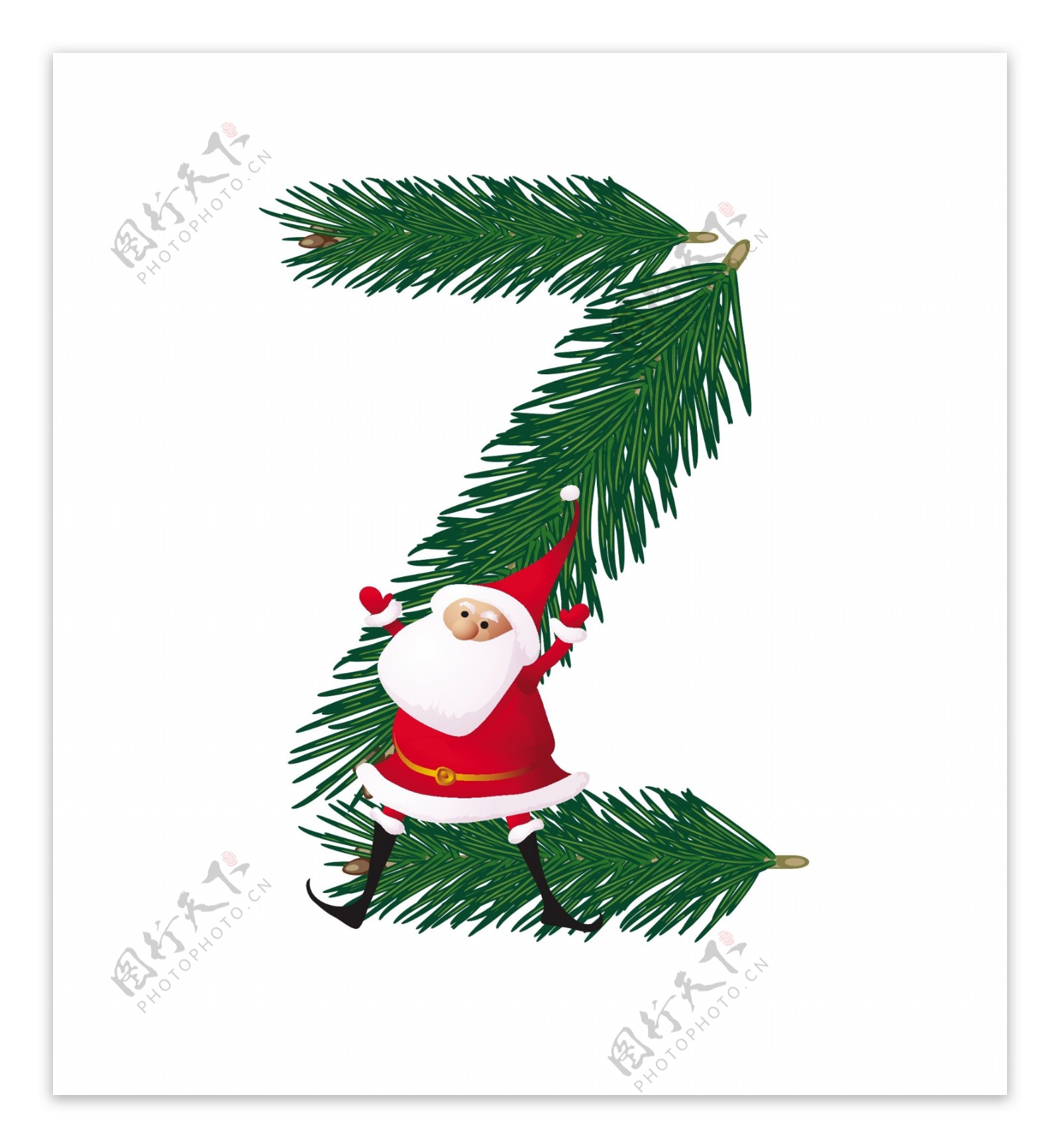 圣诞装饰杉树的ABC字母Z矢量和有趣的圣诞老人