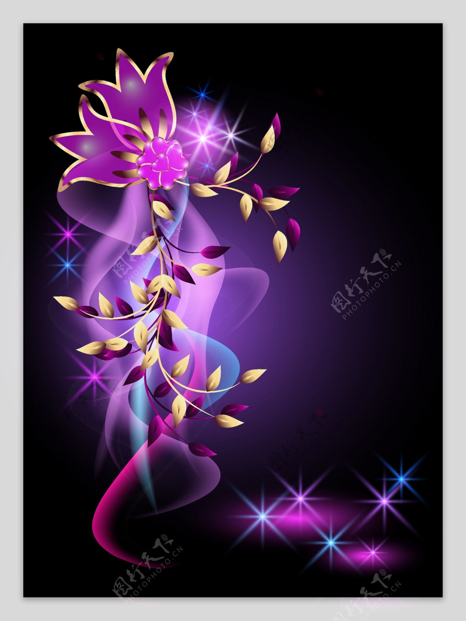 紫色花卉梦幻花纹