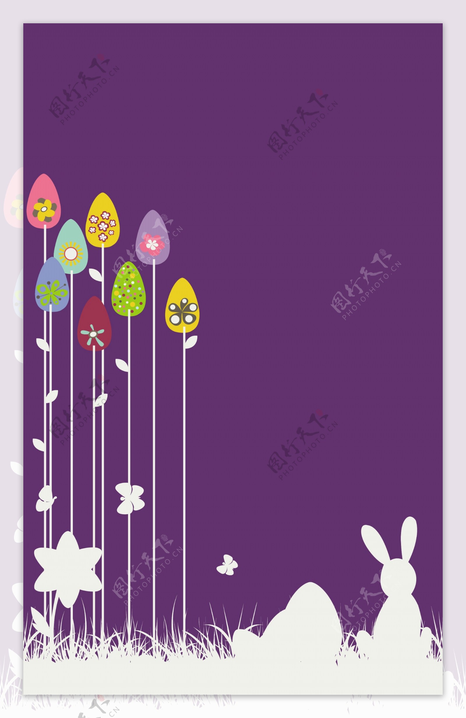 复活节插画与花蛋和兔子