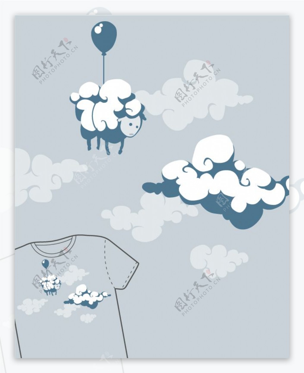 位图插画绵羊汽球云朵免费素材
