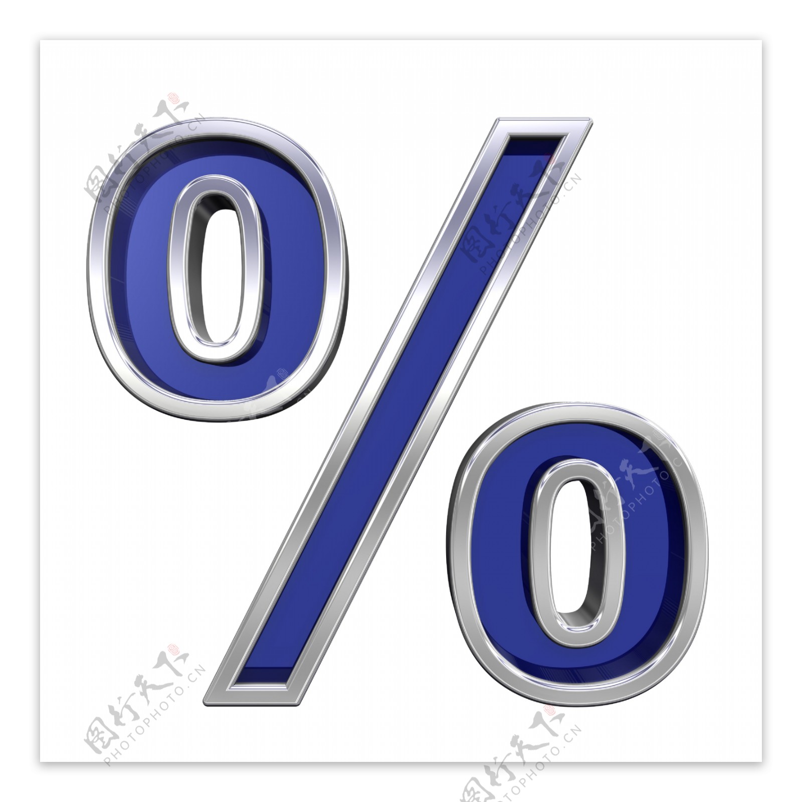 百分比符号从铬框架字母蓝色玻璃组