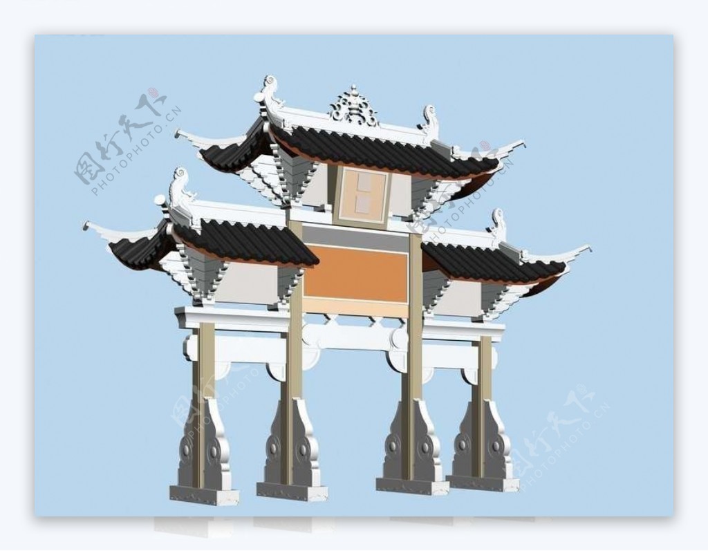 中式古典牌坊3D立体模型