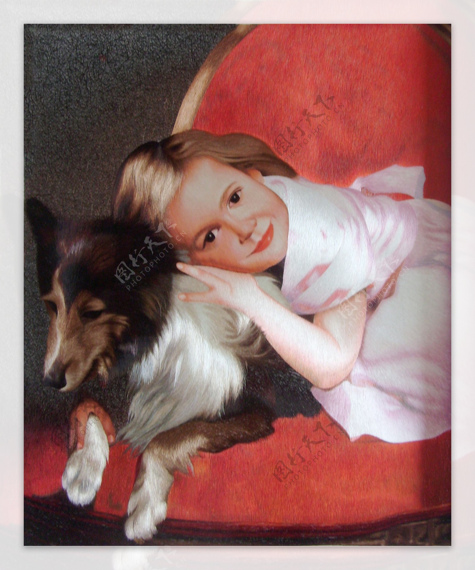 小女孩与狗苏绣精品图片