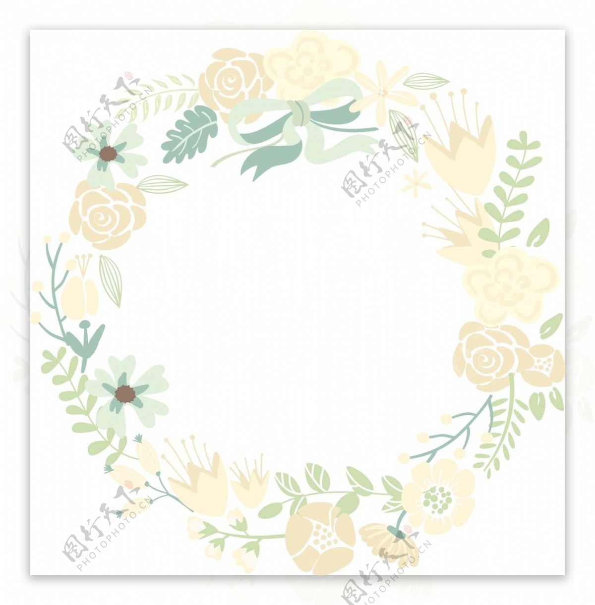 花框可爱复古花的形状设置联合国环完美的婚礼请柬和生日卡片