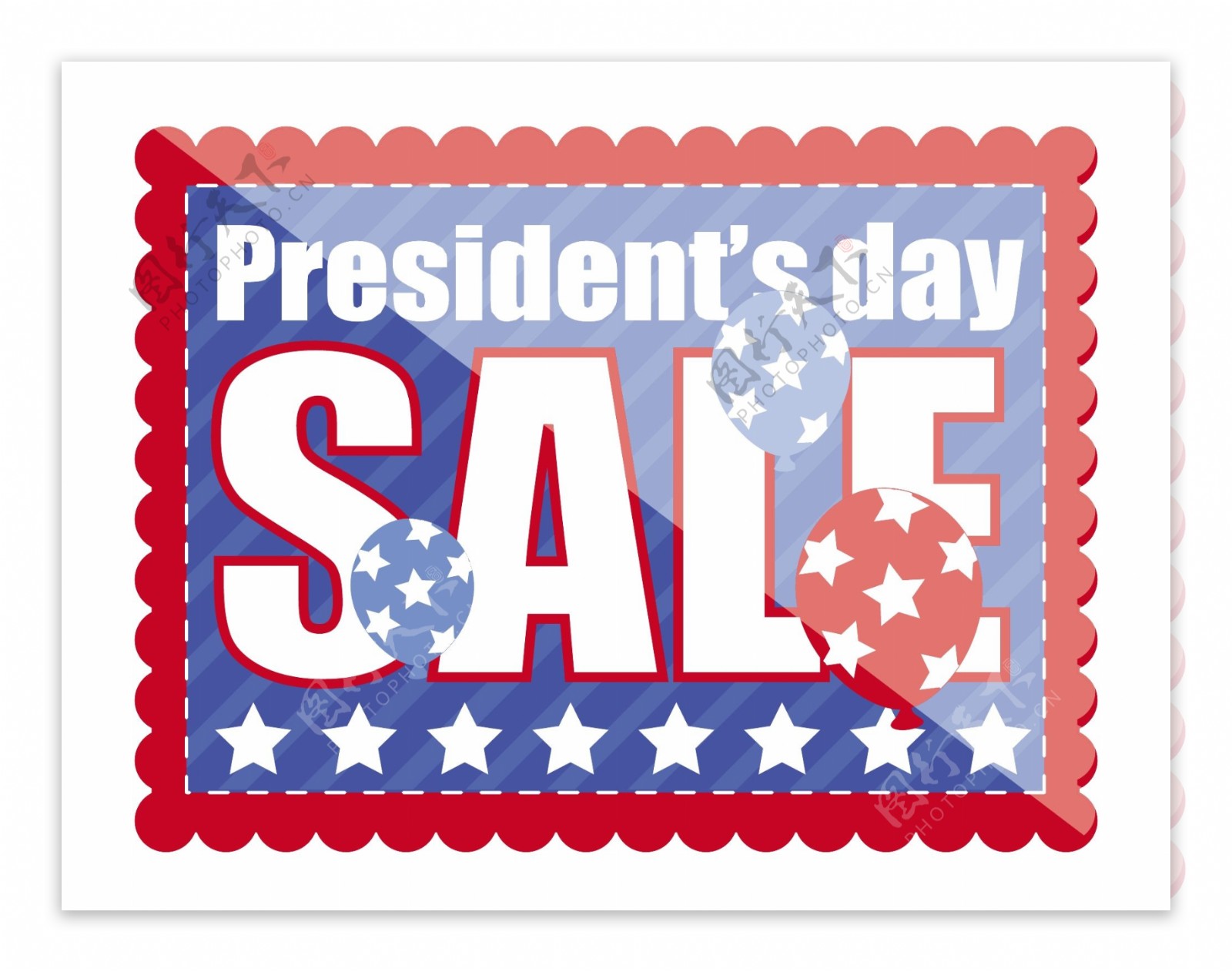 在总统日邮票形状矢量插图销售优惠券