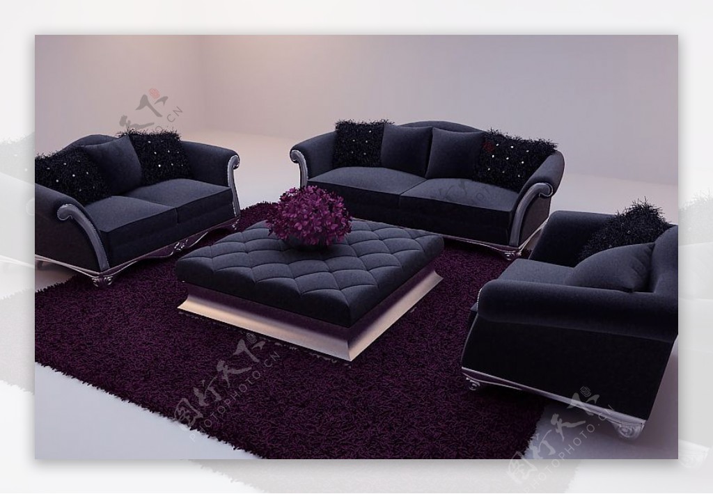 欧洲黑色毛皮的双人沙发欧式家具欧洲
