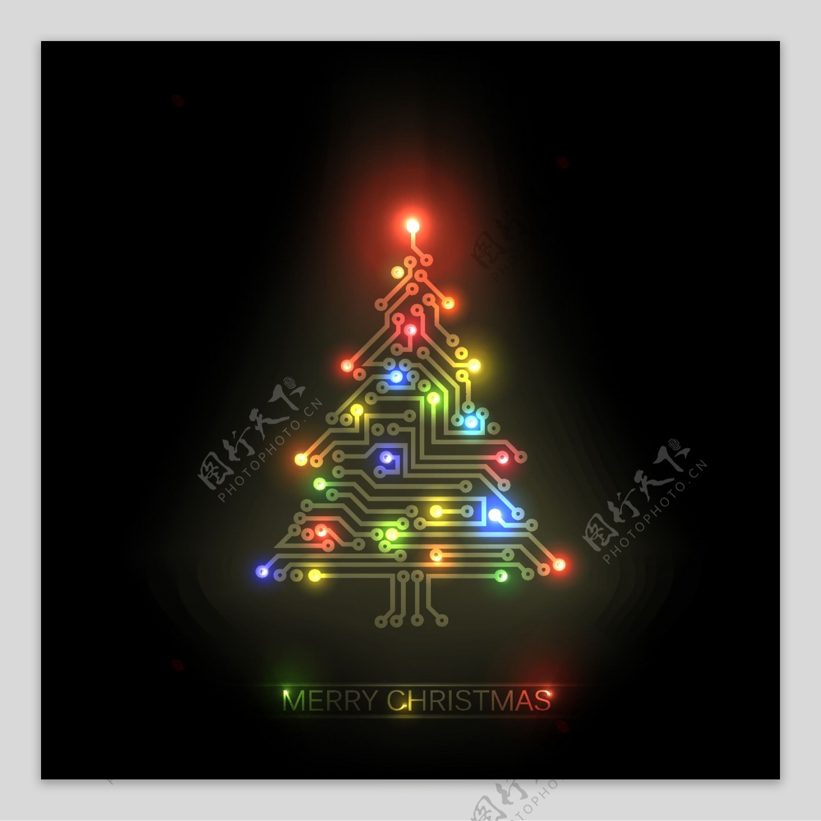 矢量彩色电路圣诞树造型