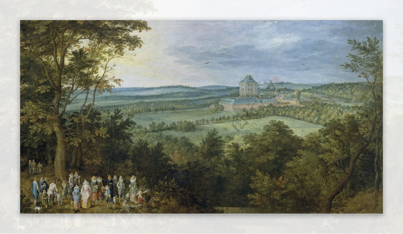 BruegheltheElderJanTheArchdukeshuntingCa.1611大师画家古典画古典建筑古典景物装饰画油画