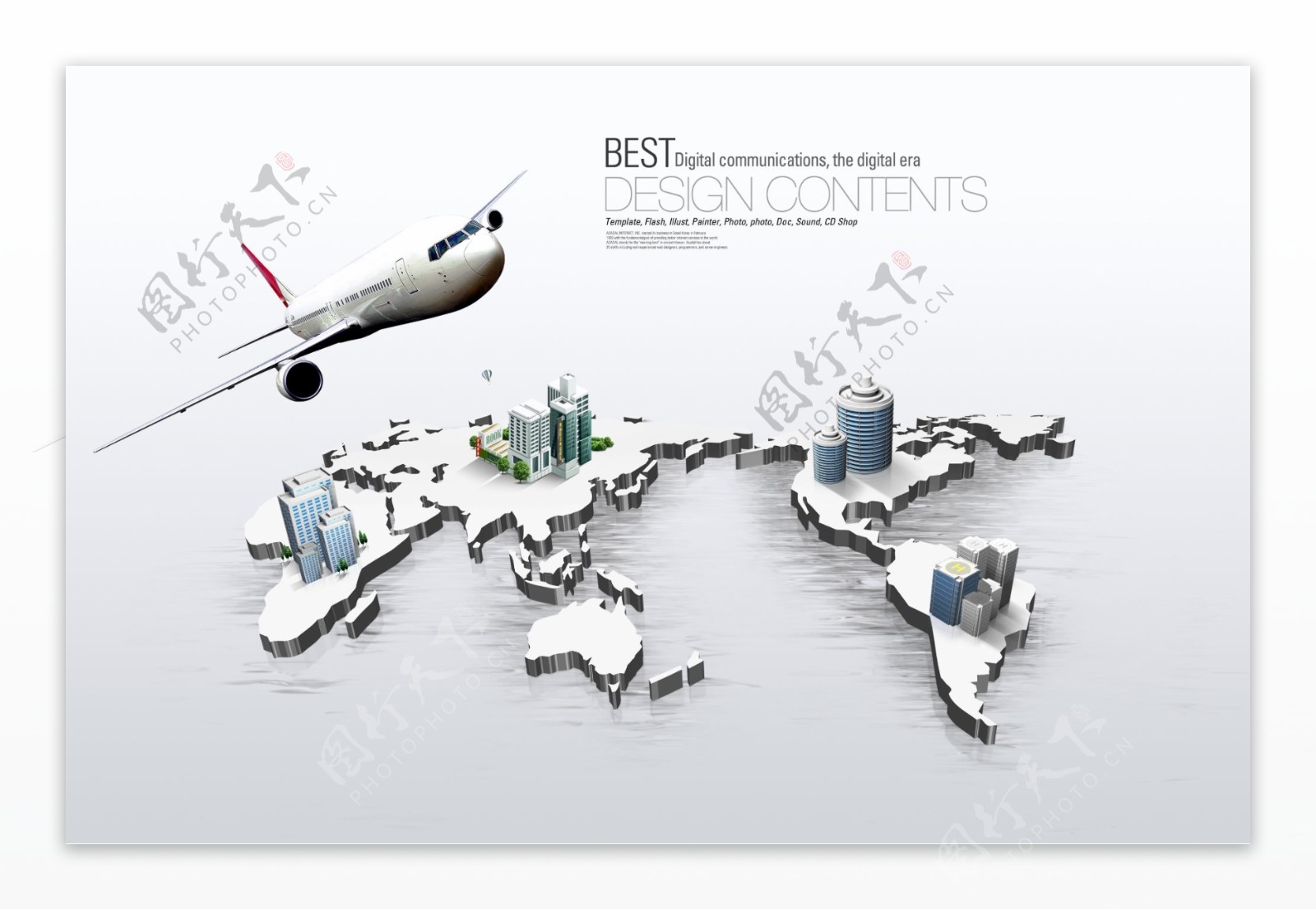 立体世界地图飞机创意PSD分层素材