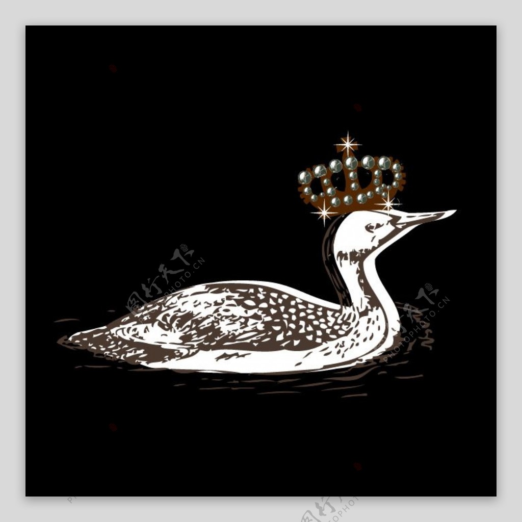 印花矢量图动物鸭子生活元素皇冠免费素材