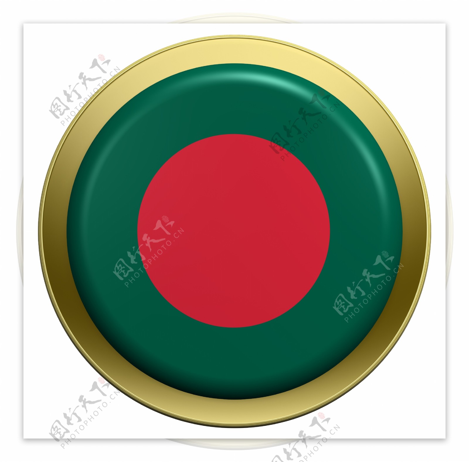 孟加拉国旗上的圆形按钮白色隔离