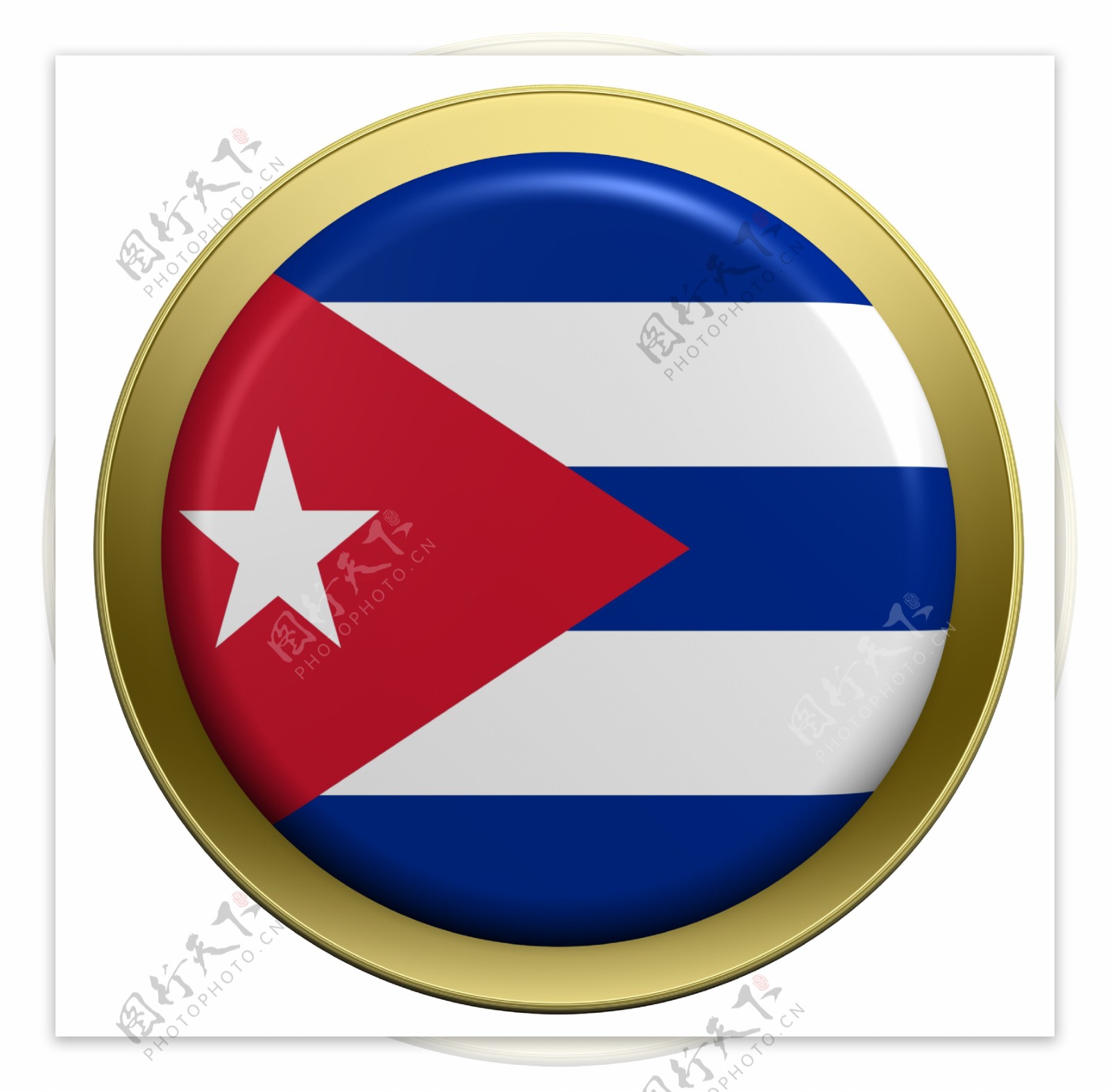古巴国旗上的圆形按钮白色隔离