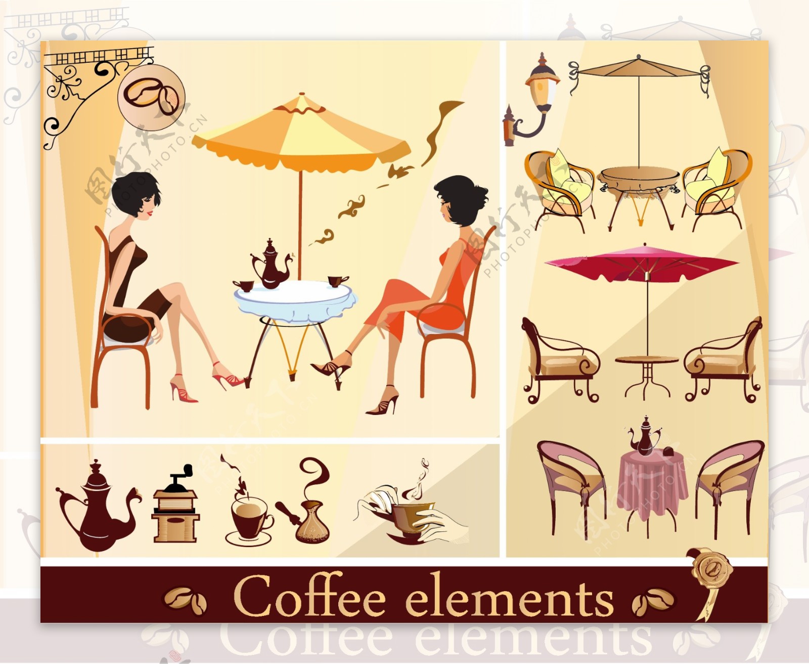 咖啡厅休闲插画矢量图图片