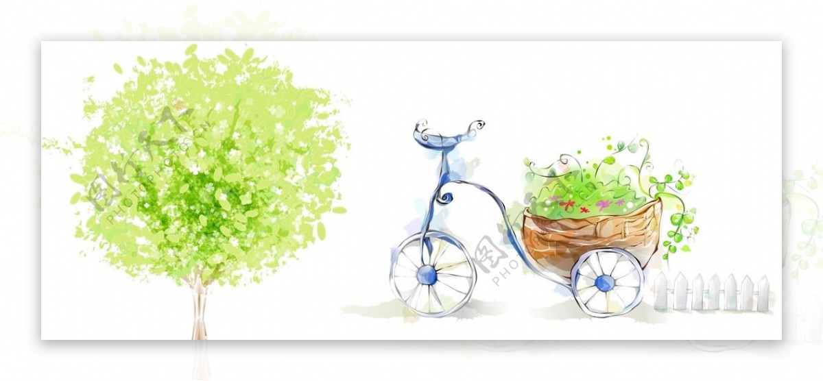 梦幻树木自行车图片