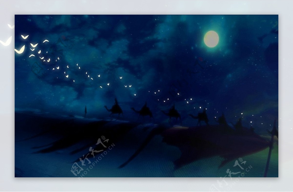 月夜驼队图片