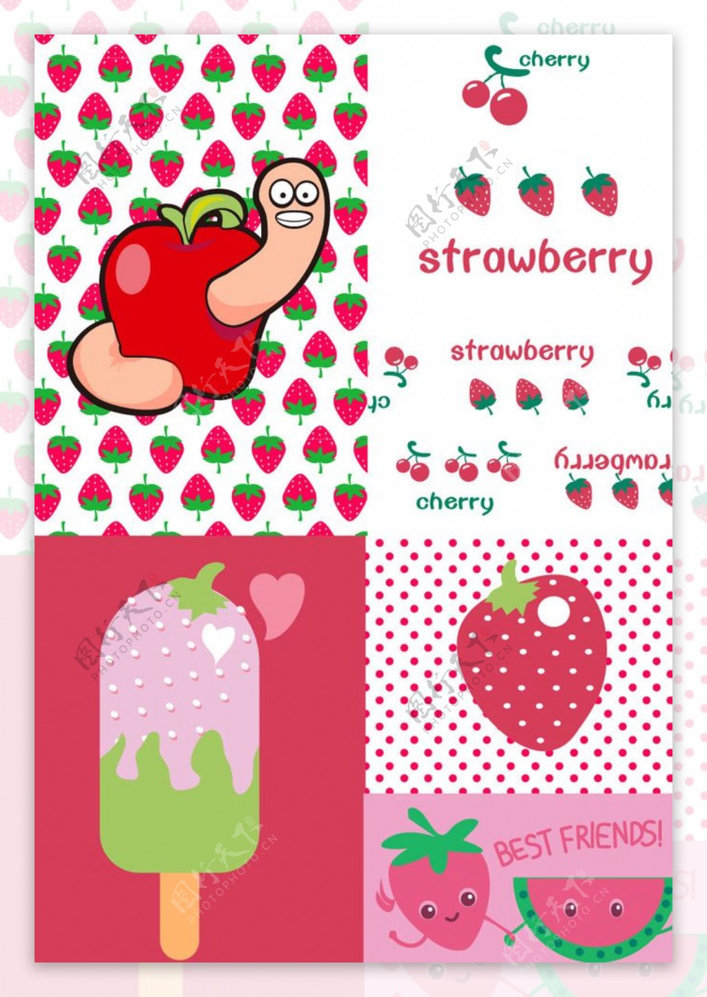 草莓冰棍苹果波点图案图片