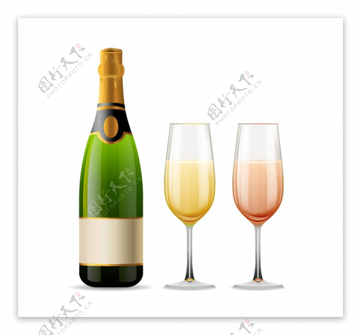 香槟酒与酒杯矢量素材图片