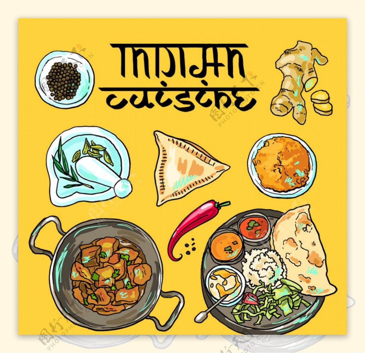 美味印度料理插画矢量素材图片