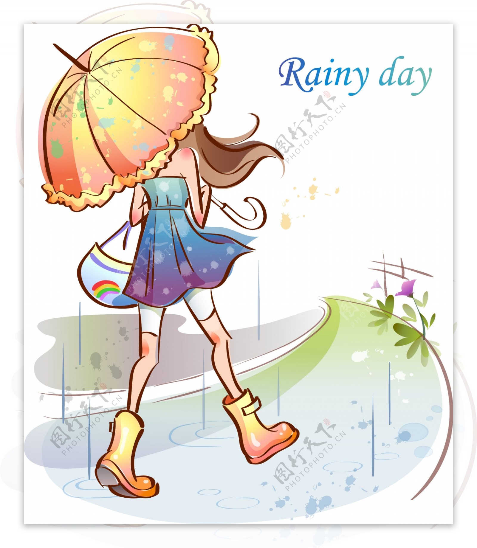 雨天撑伞的女孩图片