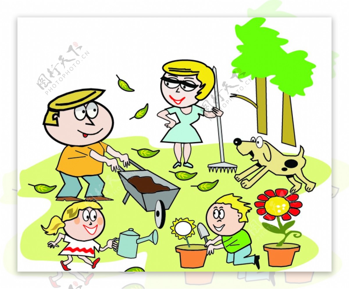 卡通小女孩浇花种树植树节素材免费下载_觅知网