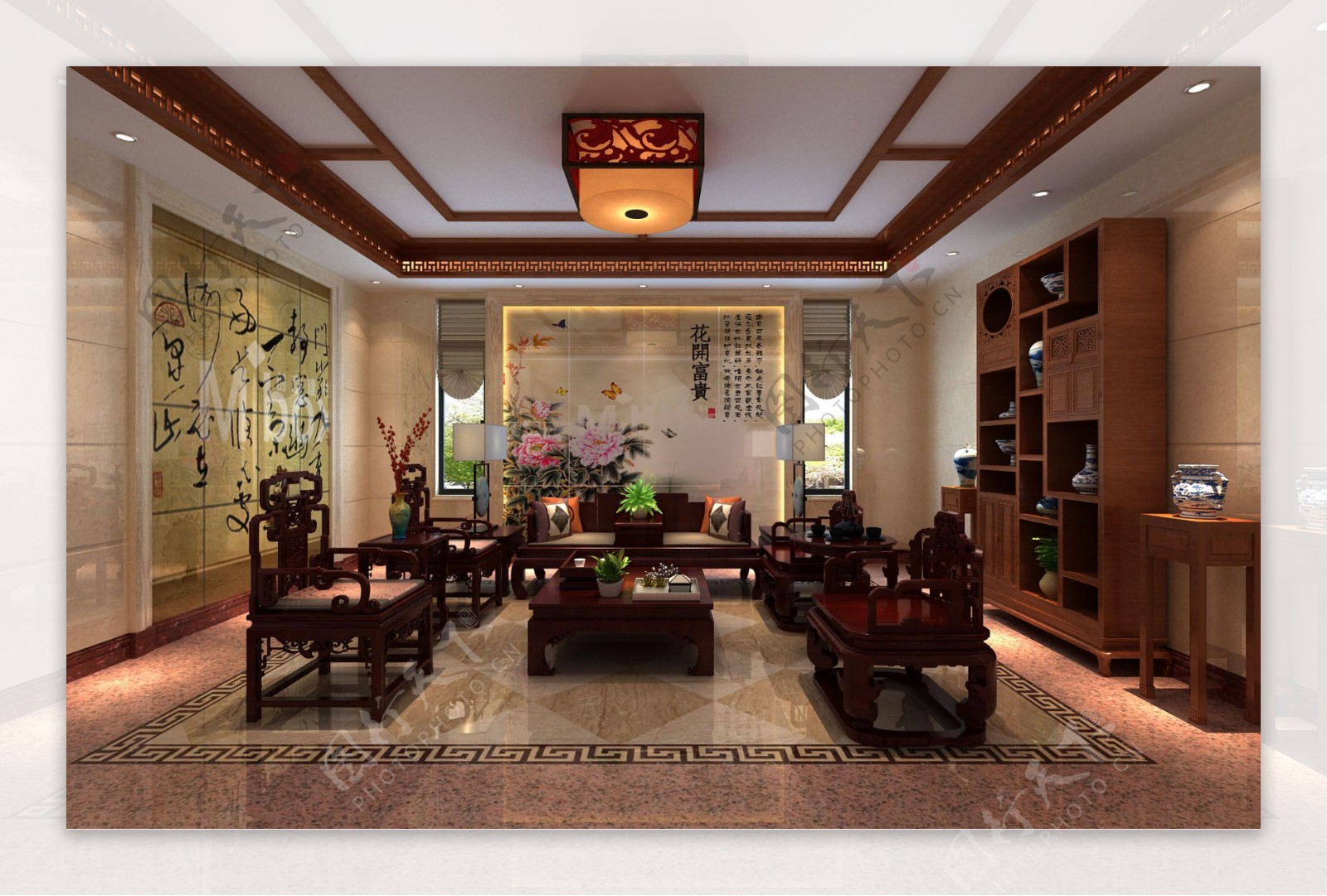 中式茶室效果图图片