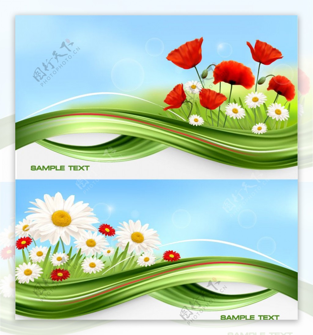 绿色动感线条鲜花花卡图片