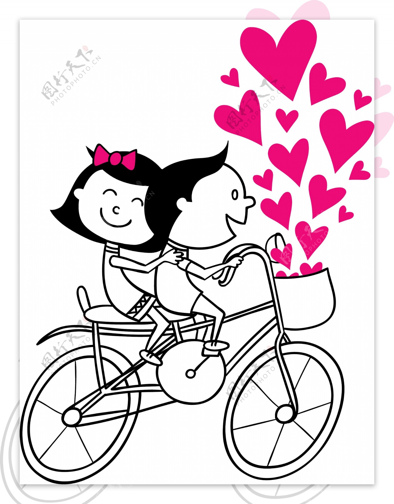 卡通骑自行车的情侣矢量素材图片